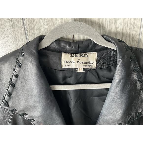 Women's XL Dero by Rocco D'Amelio Vintage Black Leather Mid Length Jacket - Picture 2 of 12